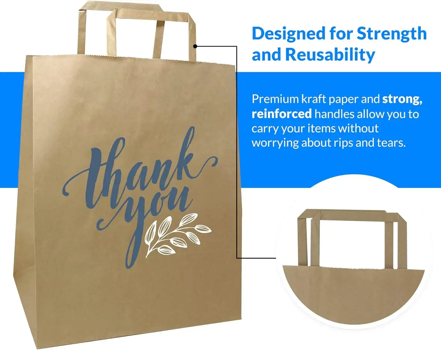 Brown Paper Bags w/Handles，100 Pcs Bulk，10"x6.75"x12"，Paper Thank You Bags, Kraft，Printed，Shopping