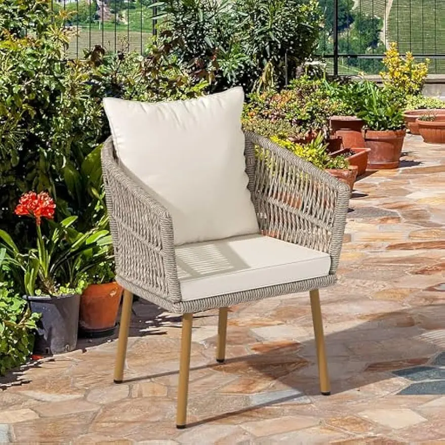 Outdoor Dining Single Sofa Chair, Indoor-Outdoor Wicker Bistro Chairs, PE Rattan Armchair Seating for Patio, Backyard, Poolside