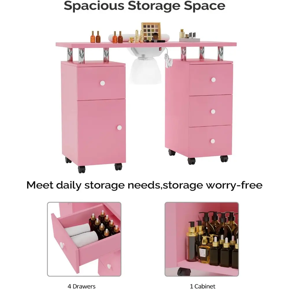 Nail Table Station w/Electric Dust Collector, Nail Makeup Beauty Salon Storage Acetone