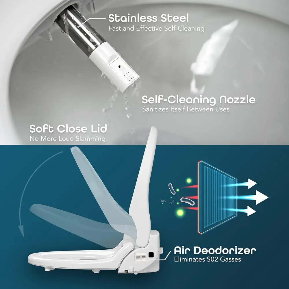2000 Series Heated Bidet Attachment for Toilet with Unlimited Heated Water, Wireless Remote, Deodorizer, and Warm Air Dryer - A