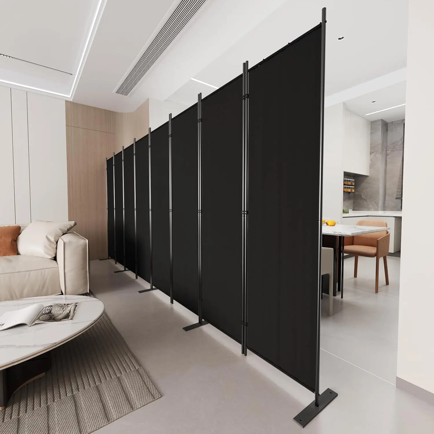 8 Panels Room Divider, 6 Ft Tall Indoor Folding Privacy Screen, Portable Partition Separator, Freestanding Separation