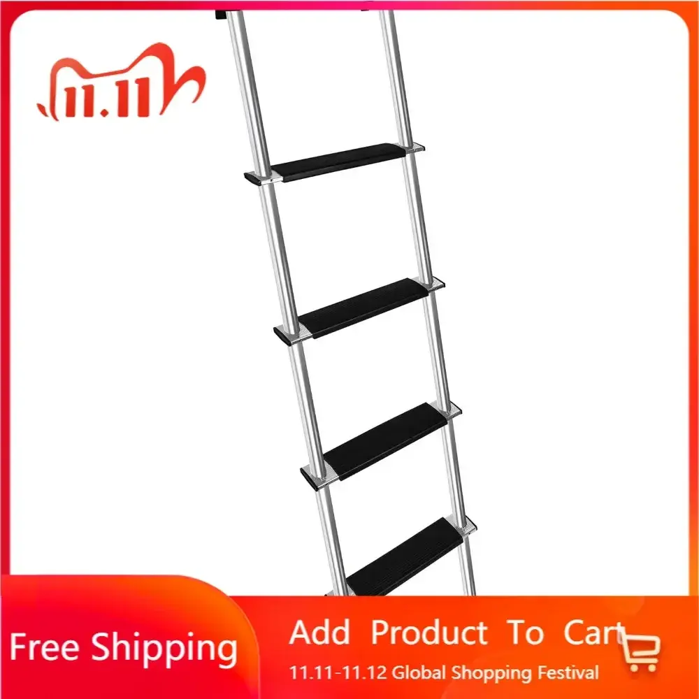 52" RV Bunk Ladder, 4 Step Integrated Aluminum Camper Bunk Bed Ladder with Anti-Slip Rubber Foot Pads, Sliver