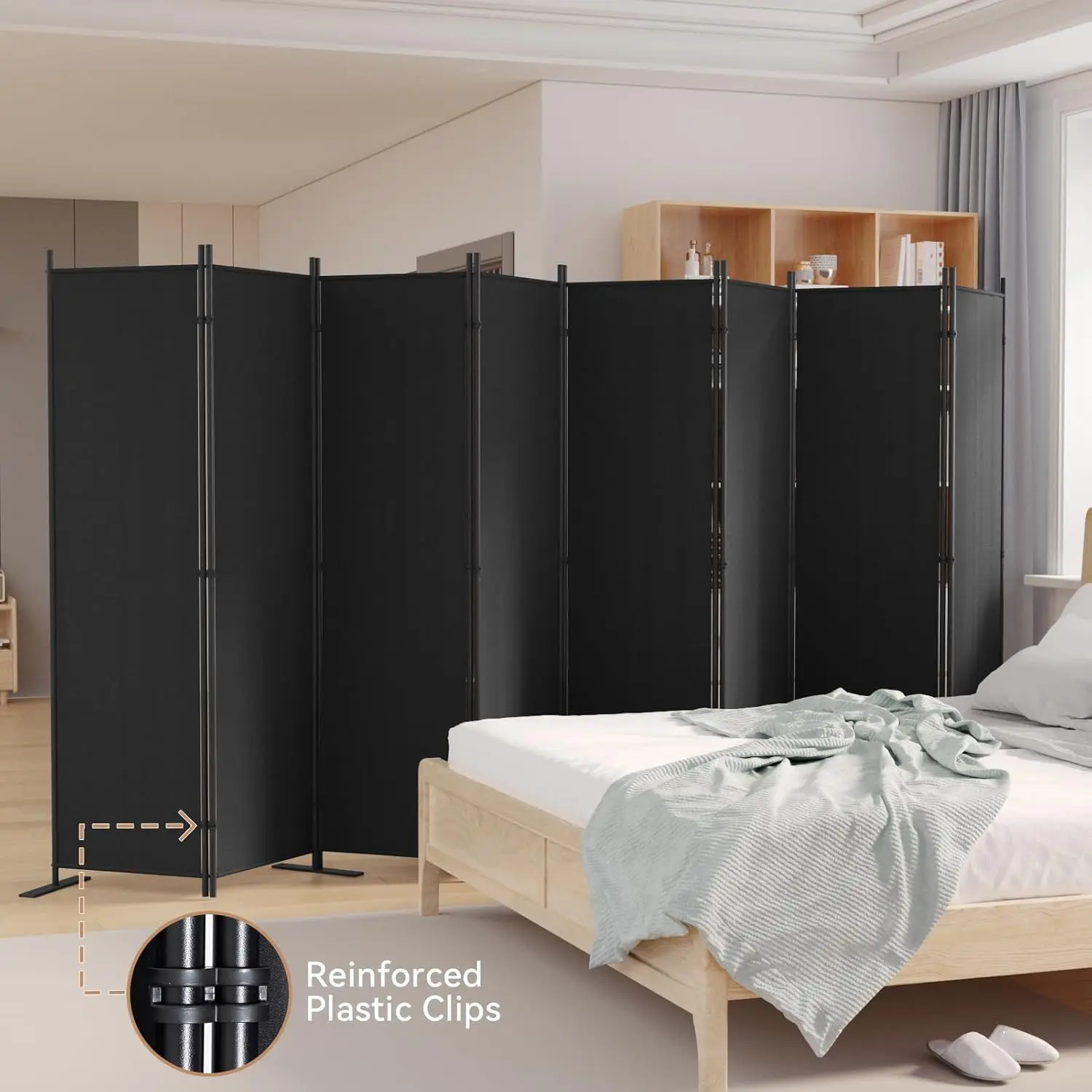 8 Panels Room Divider, 6 Ft Tall Indoor Folding Privacy Screen, Portable Partition Separator, Freestanding Separation