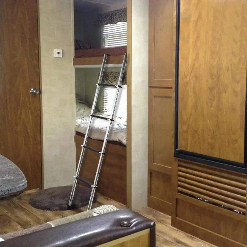 52" RV Bunk Ladder, 4 Step Integrated Aluminum Camper Bunk Bed Ladder with Anti-Slip Rubber Foot Pads, Sliver