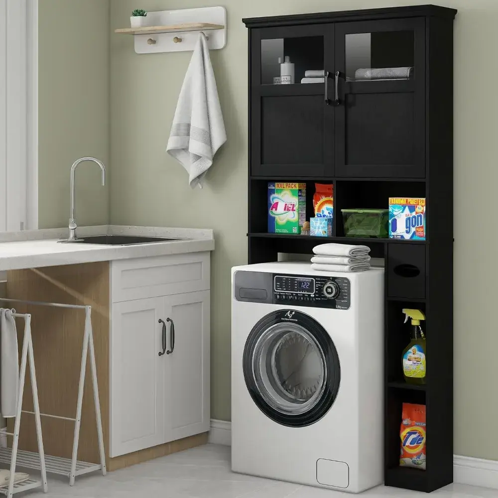 Over The Toilet Storage Cabinet, Storage Cabinet Over Toilet with Double Doors & Toilet Paper Holder Stand