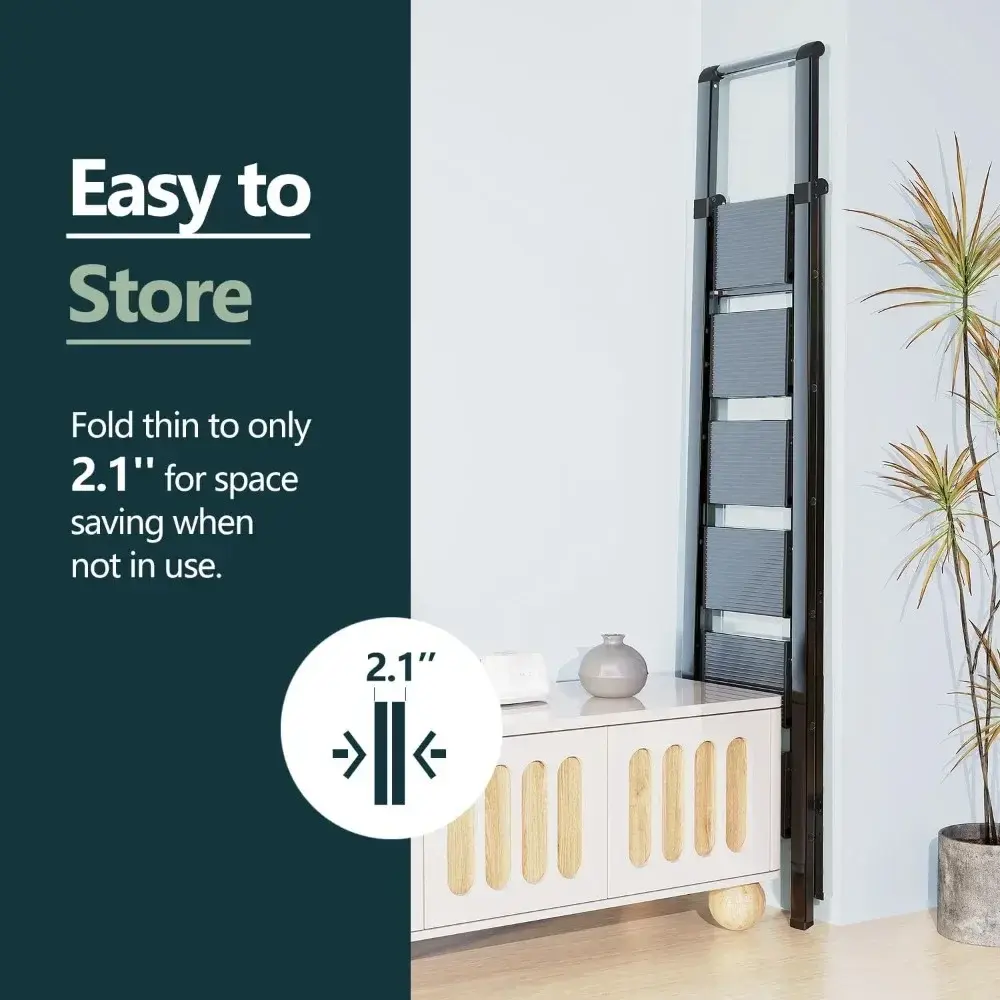 6 Step Ladder for 12 Feet High Ceiling, Lightweight Foldable Ladder with Non-Slip Wide Pedals, Stepladder with Safe Handrail, S