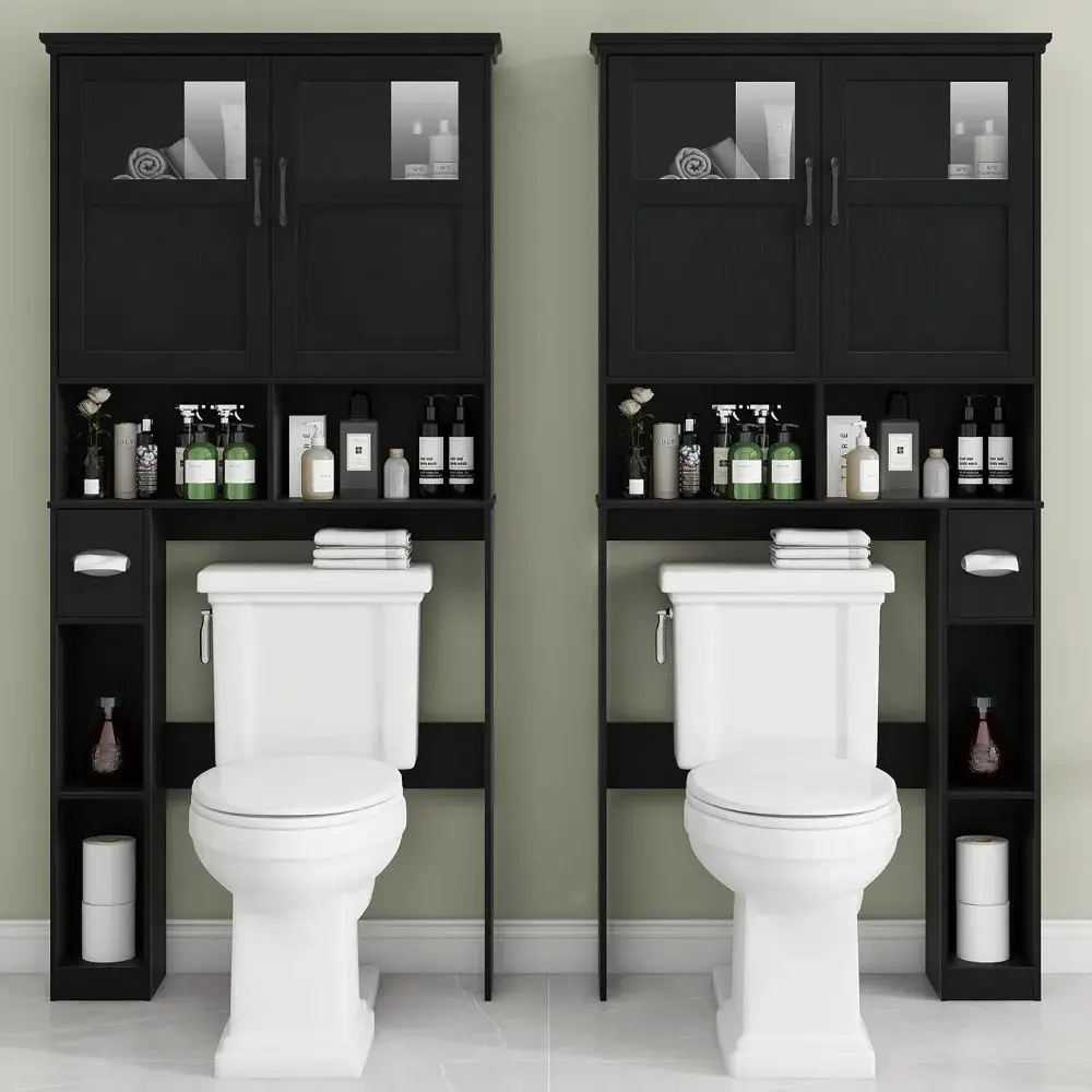 Over The Toilet Storage Cabinet, Storage Cabinet Over Toilet with Double Doors & Toilet Paper Holder Stand
