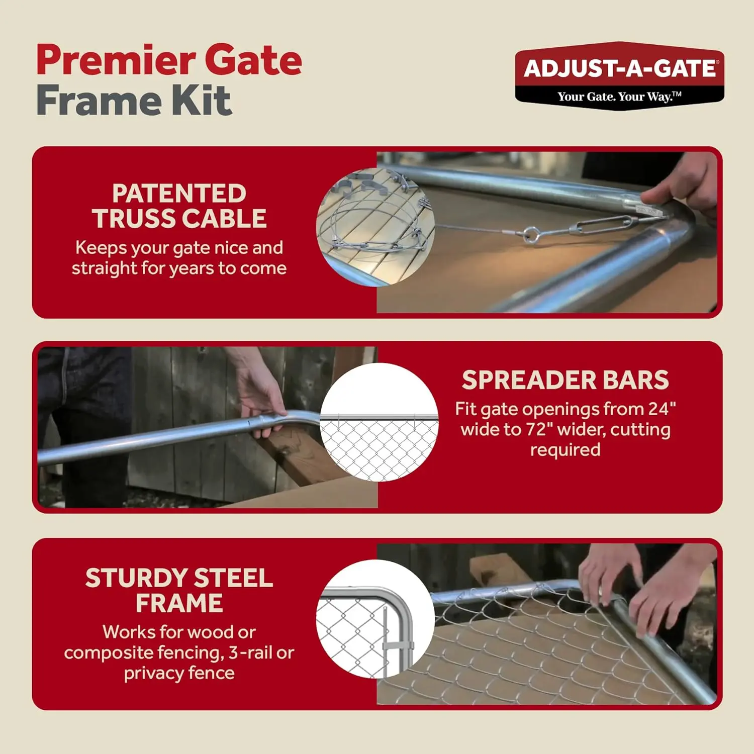 Chain Link Fence Gate w/Round Frame, Fits 24-72 in. Openings & Up to 12 ft. - Heavy-Duty Outdoor