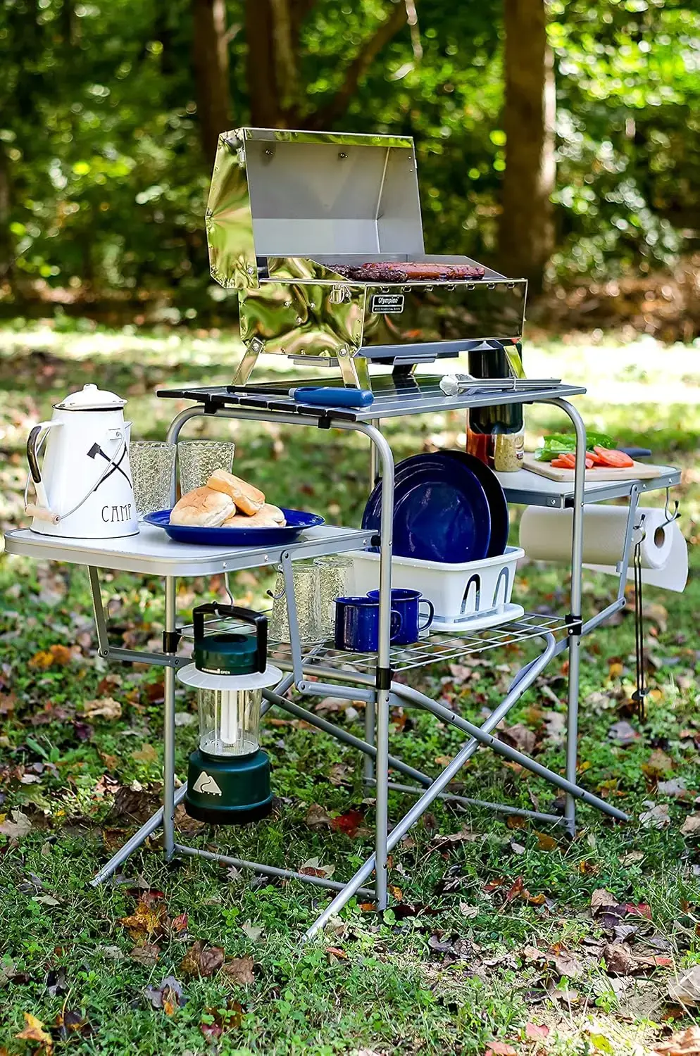 Olympian Deluxe Portable Grill Table | Provides Plenty of Room for Grilling Gear | Ideal for Picnics, Camping, Boating,