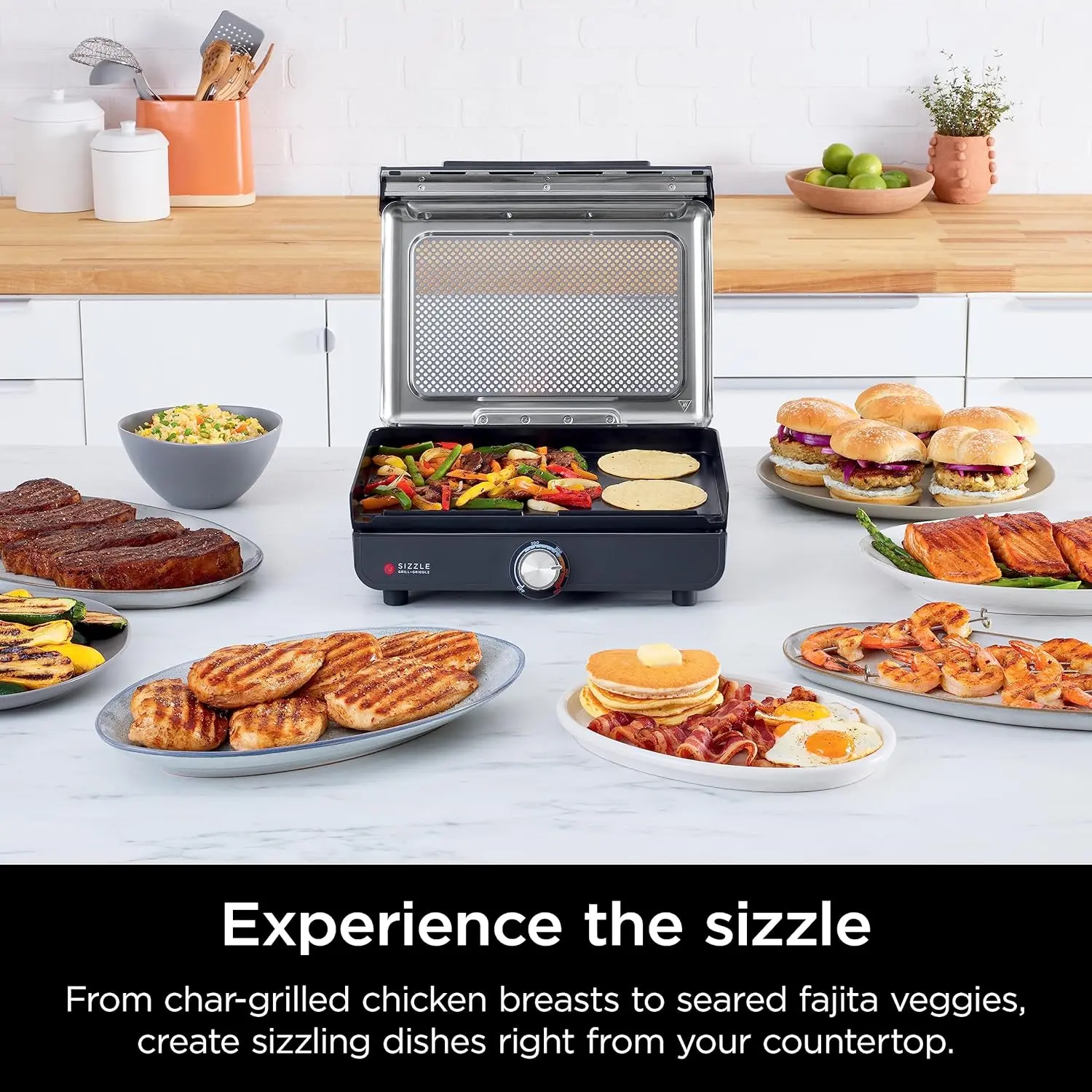 Griddle and Indoor Grill, 14’’, Electric Grill, For Steak, Burgers, Salmon, Veggies, and More, Pancake Griddle, Nonstick,