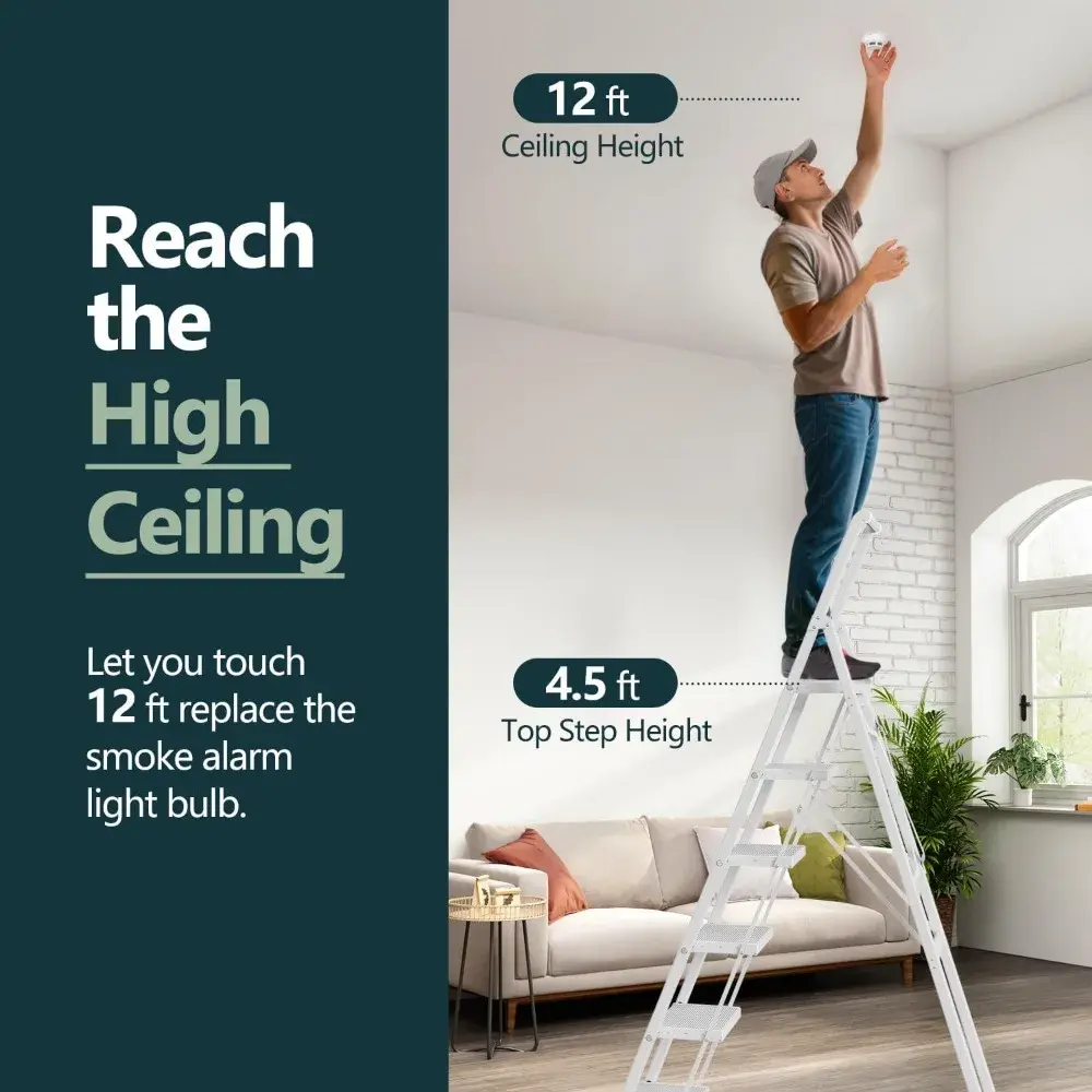 6 Step Ladder, Lightweight Folding ladders with Wide Pedals, Slim Stepladder for Narrow Spaces, Tall Ladder for High Ceilings w