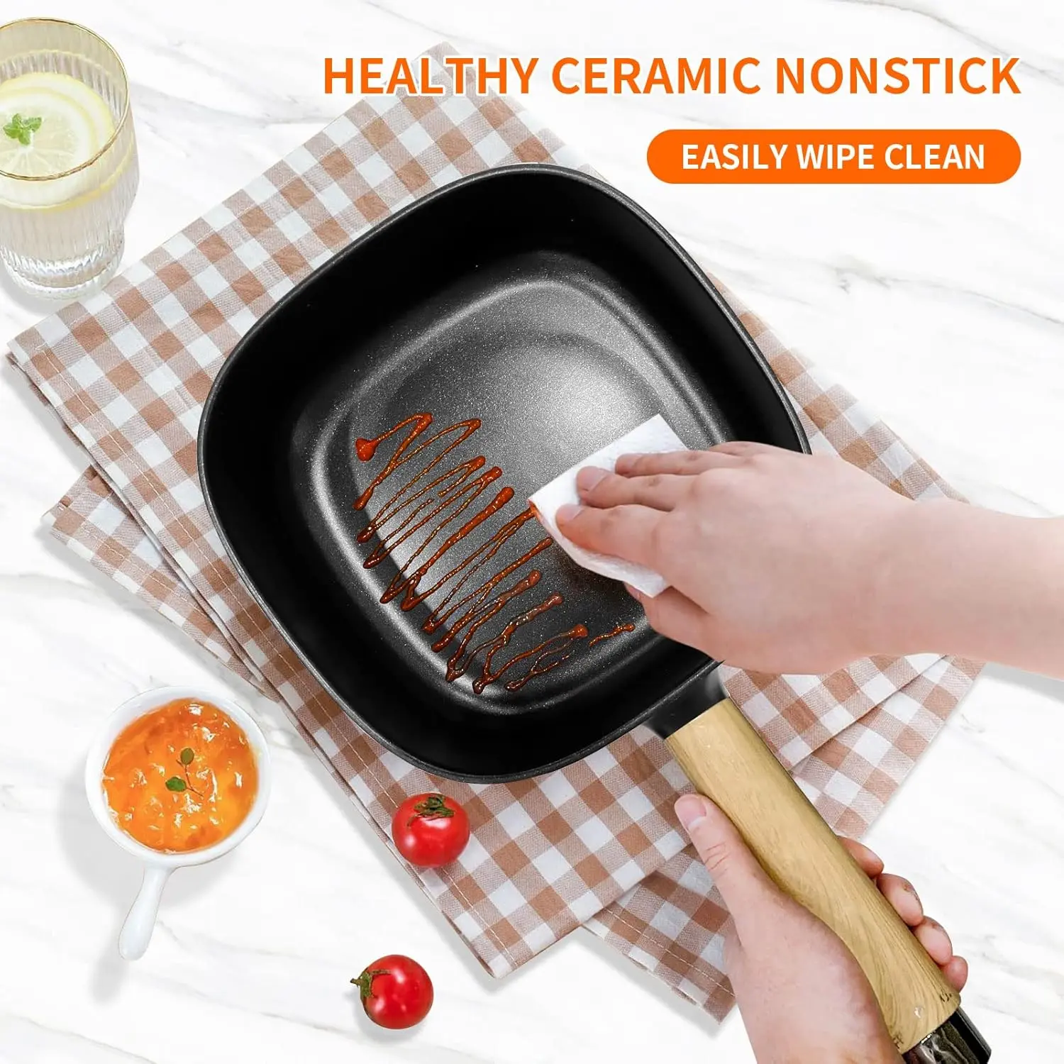 Hot Pot Electric 2L, Cermic Glaze Non-Stick Frying Pan 8 Inch, Portable Travel Cooker for Ramen/Steak/Fried Rice/Oatmeal/Soup,