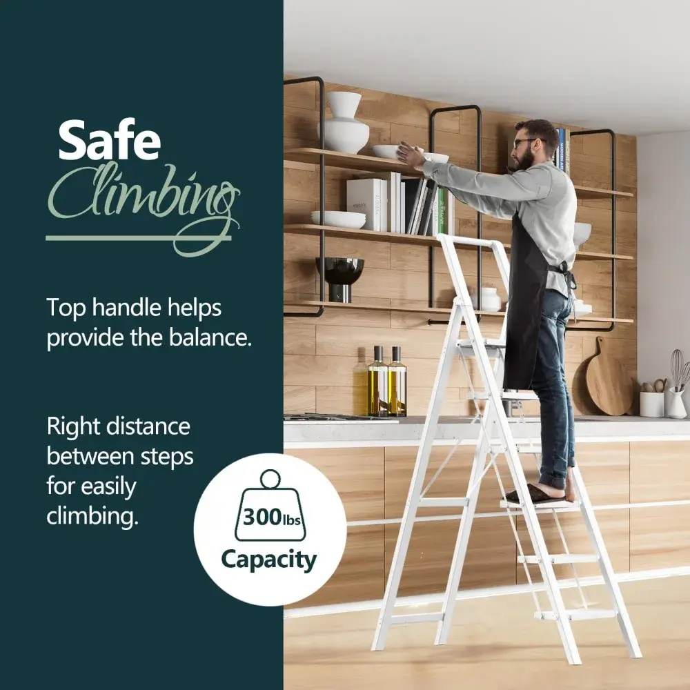 6 Step Ladder, Lightweight Folding ladders with Wide Pedals, Slim Stepladder for Narrow Spaces, Tall Ladder for High Ceilings w