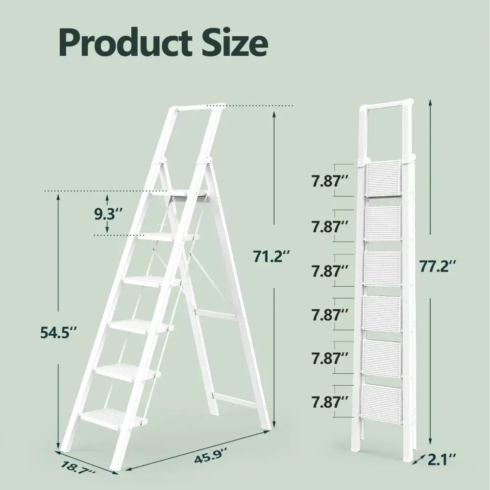 6 Step Ladder, Lightweight Folding ladders with Wide Pedals, Slim Stepladder for Narrow Spaces, Tall Ladder for High Ceilings w
