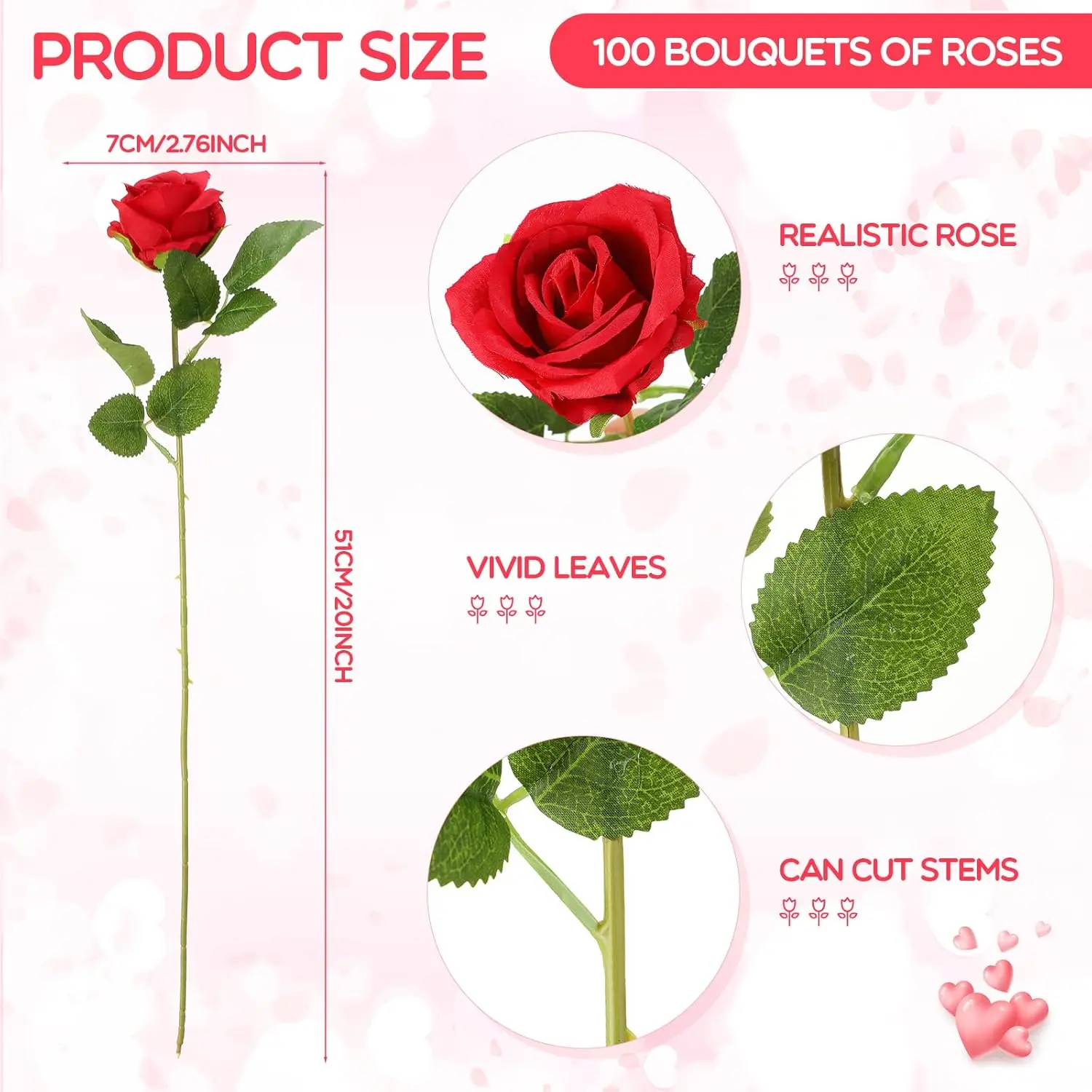 100 Pieces Artificial Roses Flowers Bulk, Long Stem Realistic Fake Silk Roses Bouquet for Table Centerpiece Vases Wedding Party