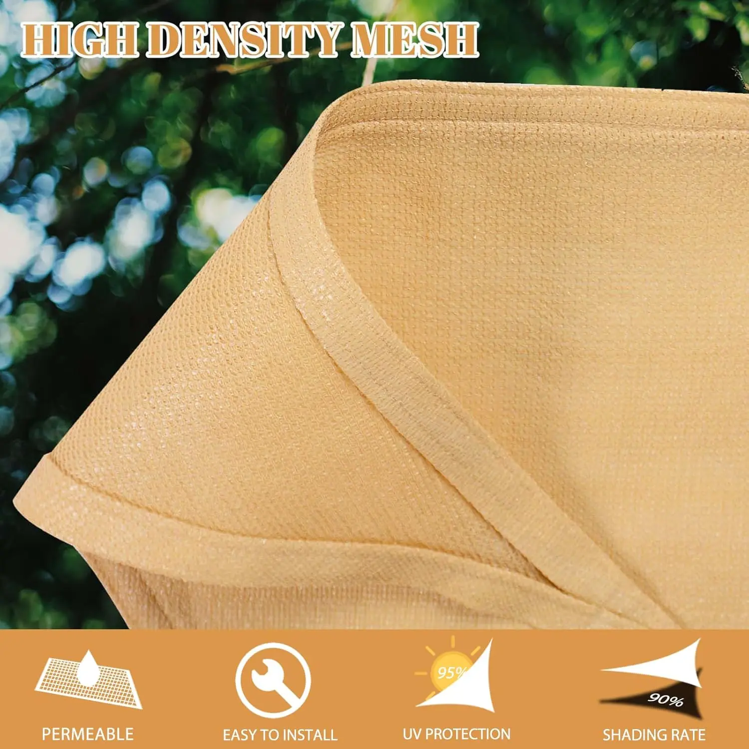 Cool Area Sun Shade Sail 12x16FT Rectangle Shade Canopy Outdoor Shade Cover for Patio Backyard Deck Garden, Sand