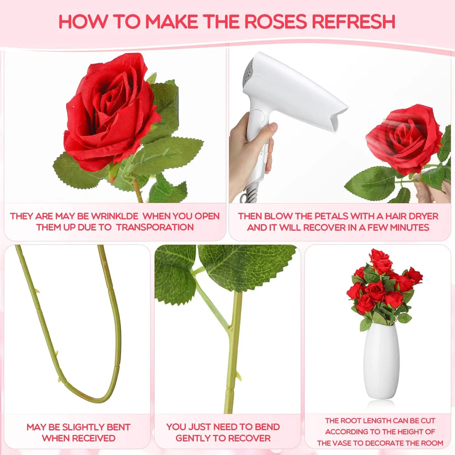 100 Pieces Artificial Roses Flowers Bulk, Long Stem Realistic Fake Silk Roses Bouquet for Table Centerpiece Vases Wedding Party
