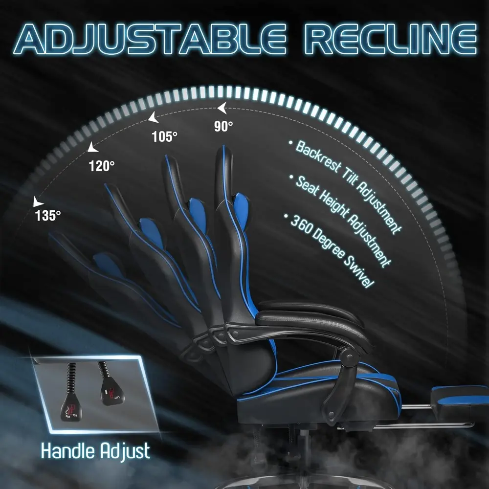 Gaming Chair, Video Game Chair with Footrest and Massage Lumbar Support, Ergonomic Computer Chair Height Adjustable with Swivel