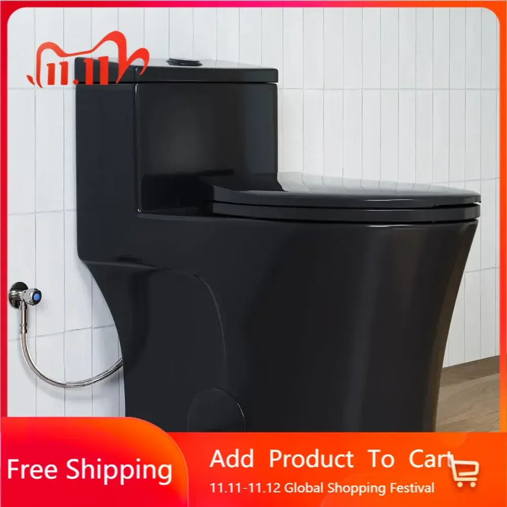 T0338WB Elongated One Piece Toilet 10" Rough-in, Matte Black Toilet with Comfortable 17.3" ADA Chair Height Seat, Powerful Dual