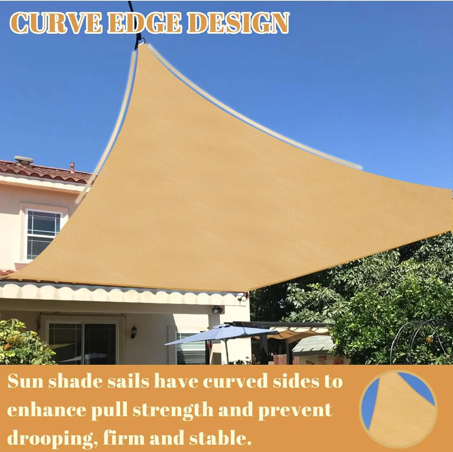Cool Area Sun Shade Sail 12x16FT Rectangle Shade Canopy Outdoor Shade Cover for Patio Backyard Deck Garden, Sand
