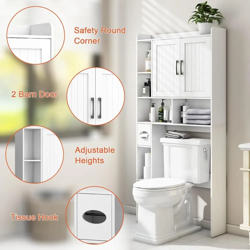 Over The Toilet Storage Cabinet, Farmhouse Storage Cabinet Over Toilet with Barn Door，Home Space-Saving Toilet Rack, for Bathroo