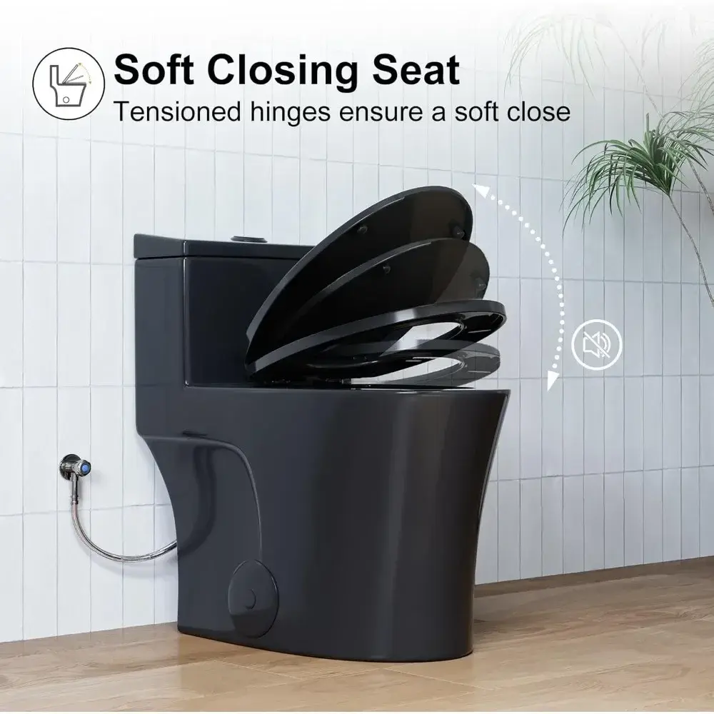 T0338WB Elongated One Piece Toilet 10" Rough-in, Matte Black Toilet with Comfortable 17.3" ADA Chair Height Seat, Powerful Dual