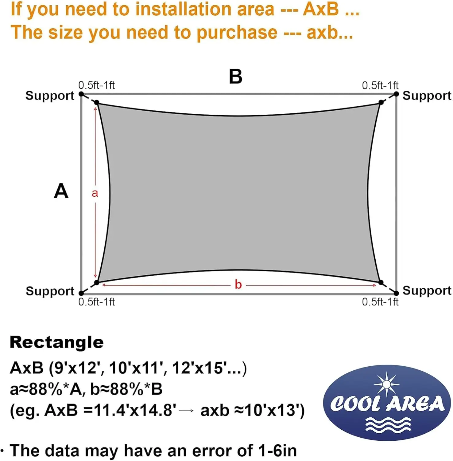 Cool Area Sun Shade Sail 12x16FT Rectangle Shade Canopy Outdoor Shade Cover for Patio Backyard Deck Garden, Sand