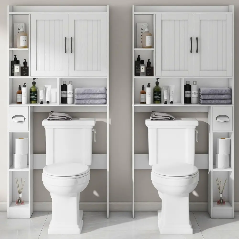 Over The Toilet Storage Cabinet, Farmhouse Storage Cabinet Over Toilet with Barn Door，Home Space-Saving Toilet Rack, for Bathroo
