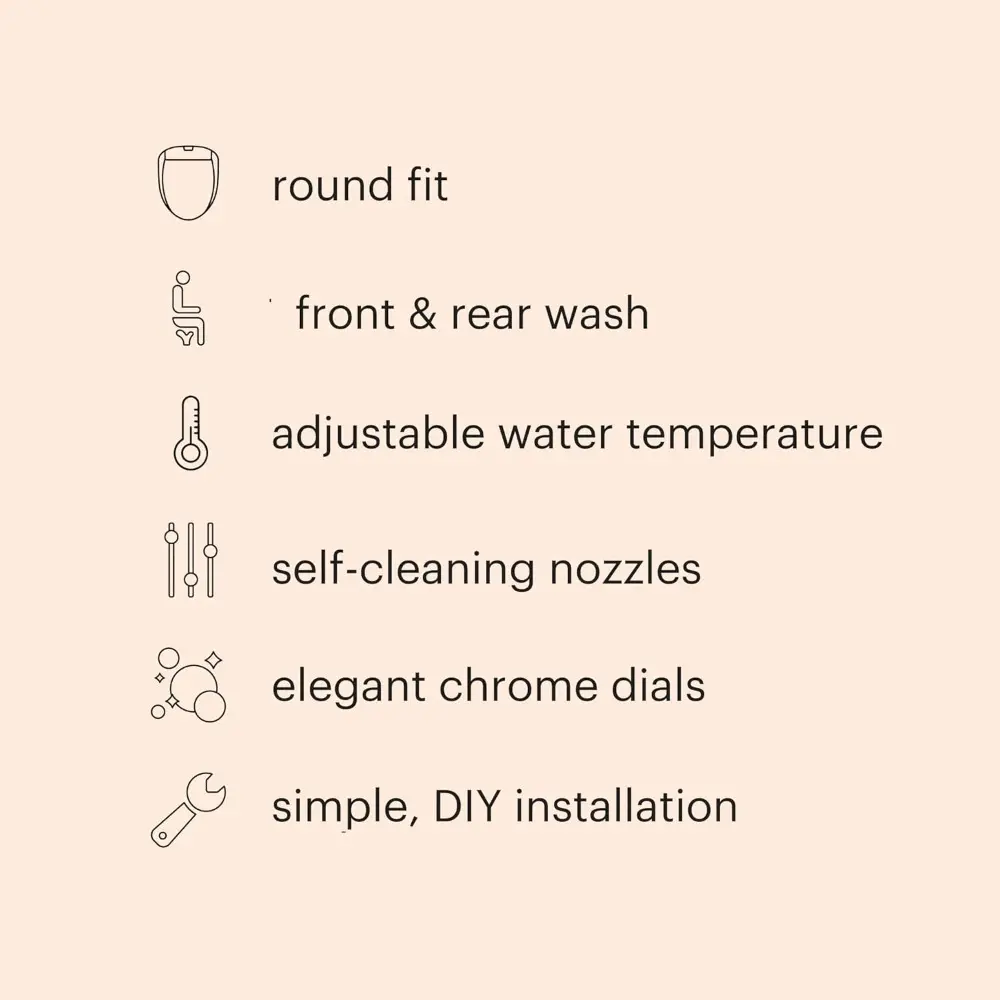Swash Bidet Toilet Seat, Non-Electric, Dual Temperature, Fits Round Toilets, White – Dual Nozzle System – with Easy Installatio