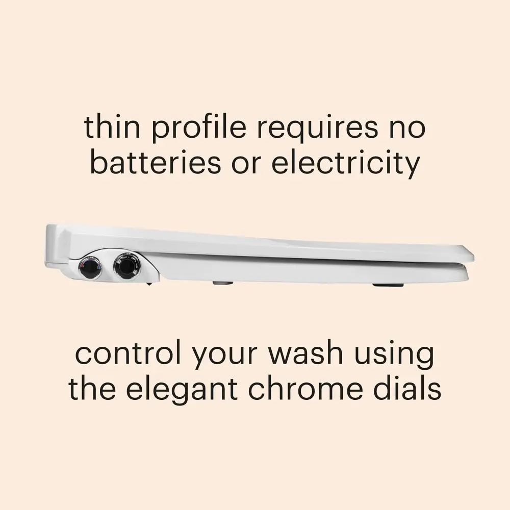 Swash Bidet Toilet Seat, Non-Electric, Dual Temperature, Fits Round Toilets, White – Dual Nozzle System – with Easy Installatio