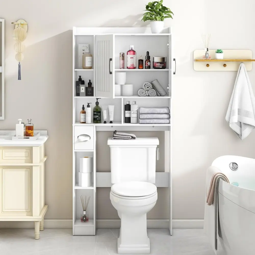 Over The Toilet Storage Cabinet, Farmhouse Storage Cabinet Over Toilet with Barn Door，Home Space-Saving Toilet Rack, for Bathroo