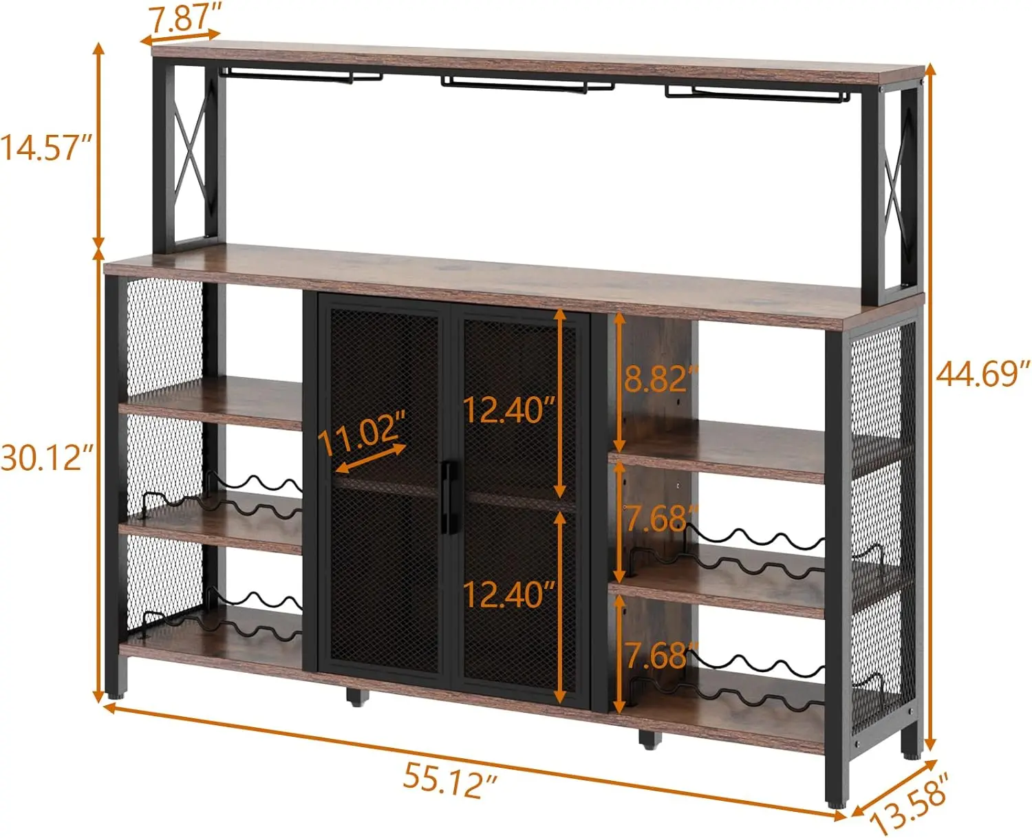 Bar Cabinet, 55 Inches Kitchen Sideboard Buffet Cabinet with Wine Rack Storage, Industry Coffee Bar Cabinet with Wine