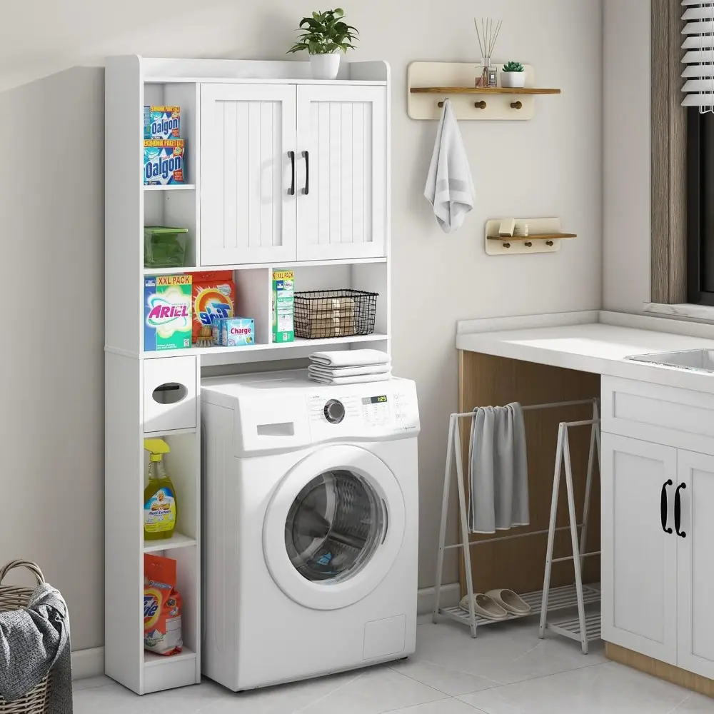 Over The Toilet Storage Cabinet, Farmhouse Storage Cabinet Over Toilet with Barn Door，Home Space-Saving Toilet Rack, for Bathroo