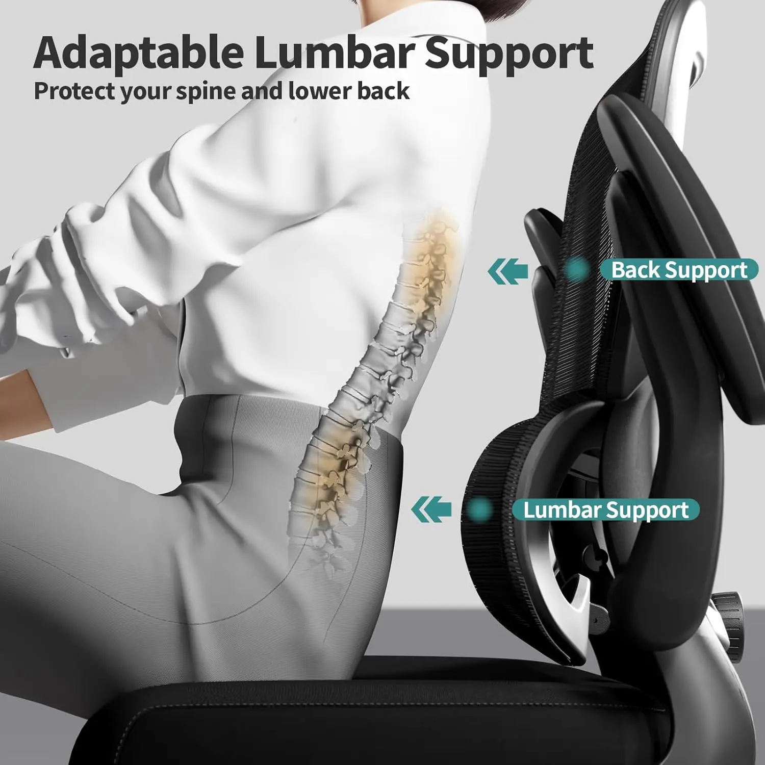 Office Chair - Ergonomic Desk Chair with Adjustable Lumbar Support, Mesh Computer Chair, Executive Chairs for Home