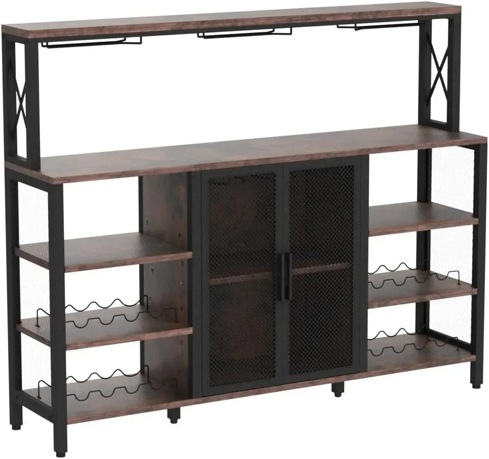 Bar Cabinet, 55 Inches Kitchen Sideboard Buffet Cabinet with Wine Rack Storage, Industry Coffee Bar Cabinet with Wine