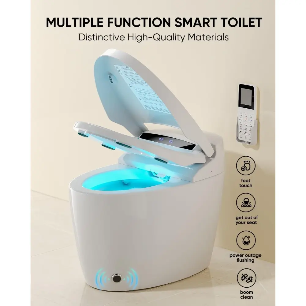 Smart Toilet,Tankless Toilets with Warm Water Sprayer and Dryer, Foot Sensor Operation,Bidet with Heated Seat Smart with Bidet B