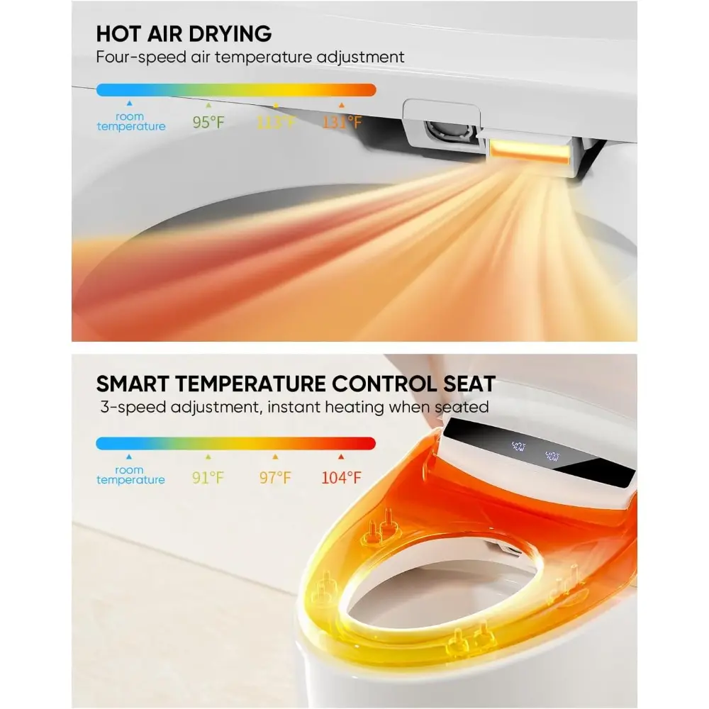 Smart Toilet,Tankless Toilets with Warm Water Sprayer and Dryer, Foot Sensor Operation,Bidet with Heated Seat Smart with Bidet B