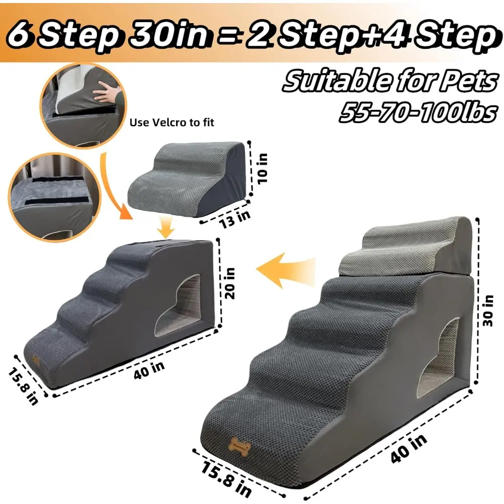 dog stairs for small dogs to 30 inches high beds, 6 step dog ramp stair for 18-36 inches couch-bed,pet stairs for small old medu