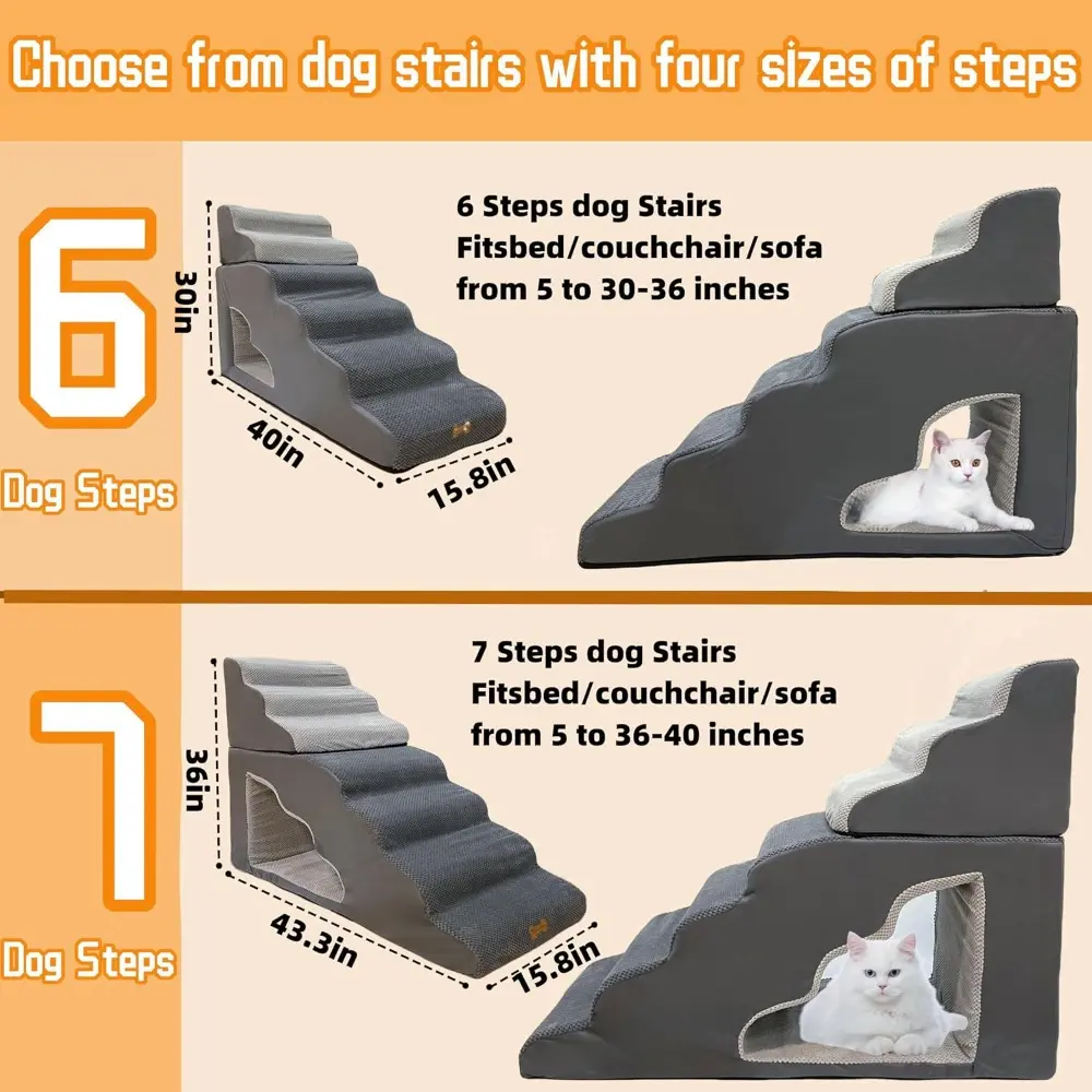 dog stairs for small dogs to 30 inches high beds, 6 step dog ramp stair for 18-36 inches couch-bed,pet stairs for small old medu