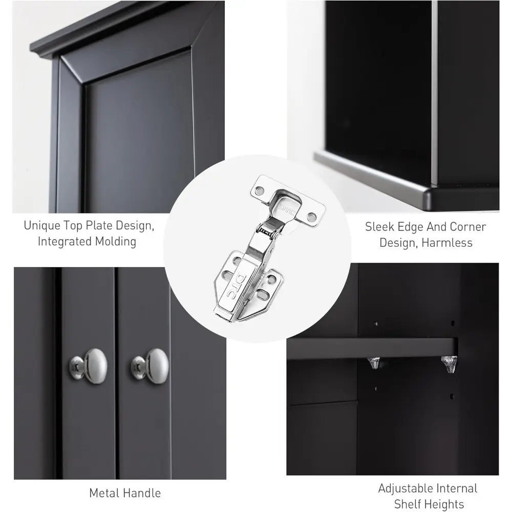 Black Wall Cabinet 24x30 Inch Wooden Over The Toilet Storage Cabinets with 2 Doors, Above Toilet Storage Medicine Cabinets for B