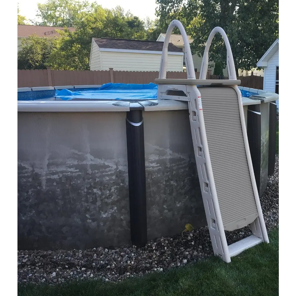 7200 Roll Guard 48" to 56" Adjustable A Frame Safety Above Ground Outdoor Patio Swimming Pool Platform Ladder with Step Barrier
