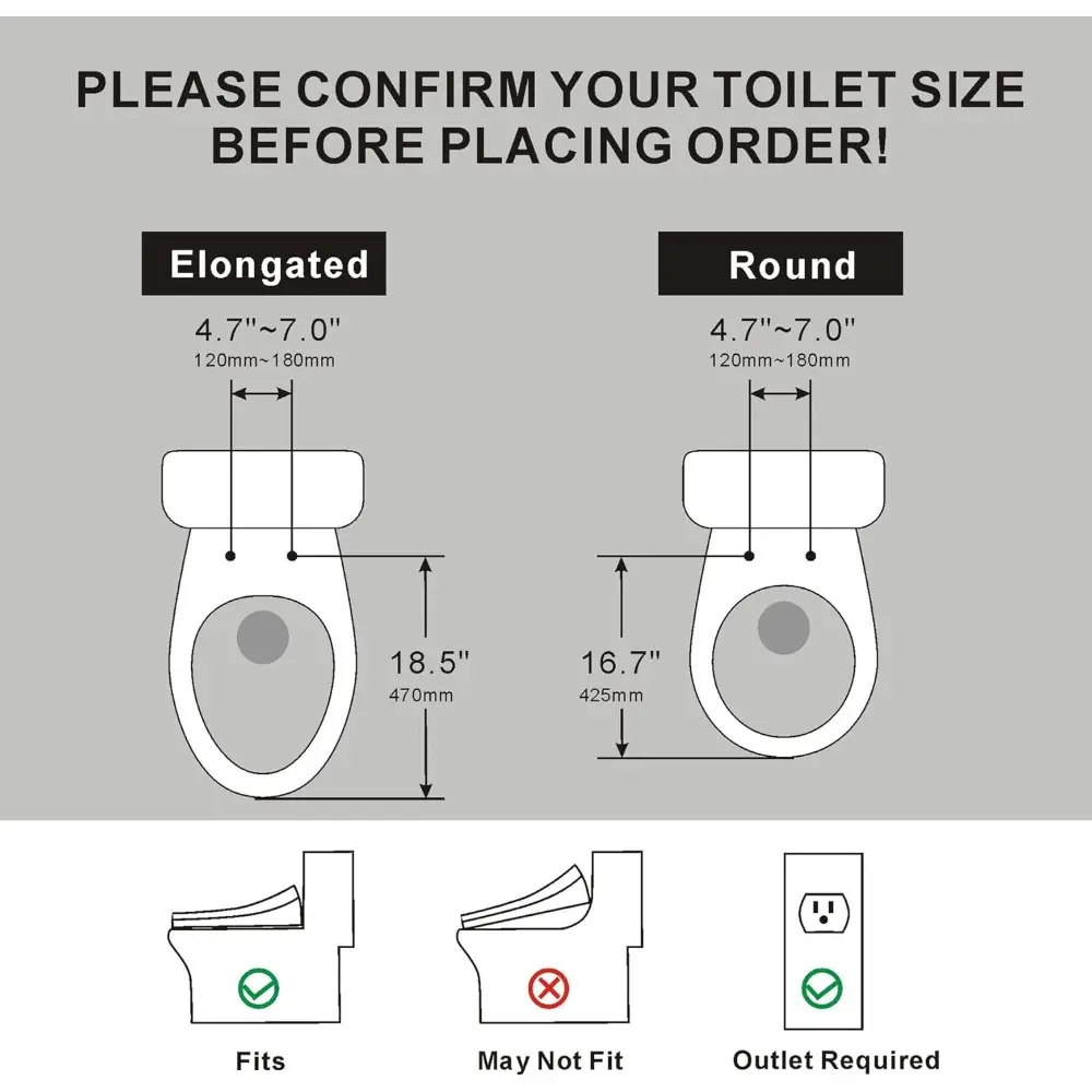 Bidet Toilet Seat Round, Unlimited Warm Water, Heated Toilet Seat, Warm Air Dryer, Rear and Feminine Washing, Soft Closed Toilet