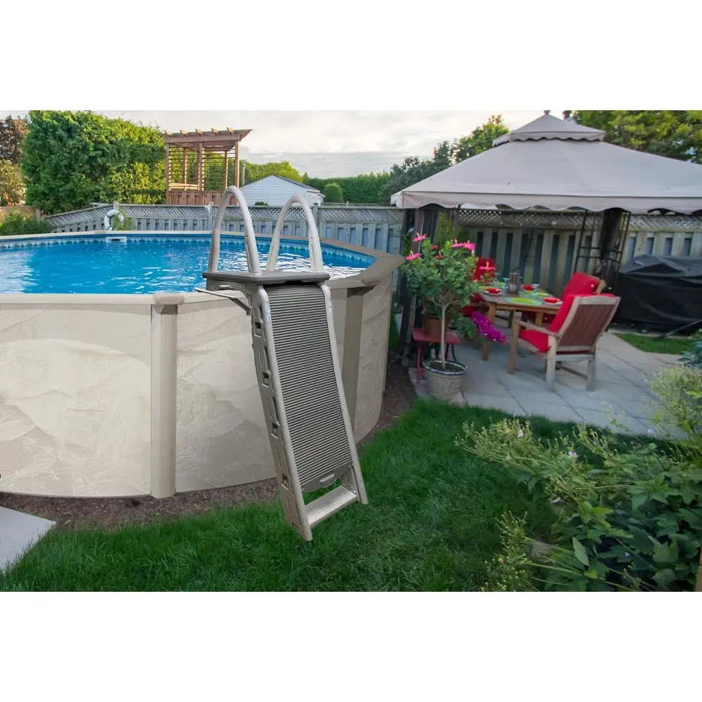 7200 Roll Guard 48" to 56" Adjustable A Frame Safety Above Ground Outdoor Patio Swimming Pool Platform Ladder with Step Barrier