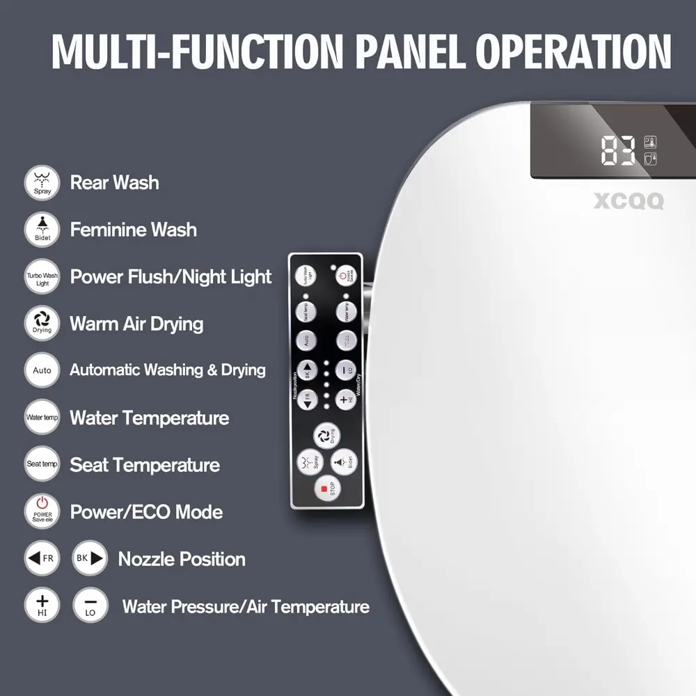 Bidet Toilet Seat Round, Unlimited Warm Water, Heated Toilet Seat, Warm Air Dryer, Rear and Feminine Washing, Soft Closed Toilet