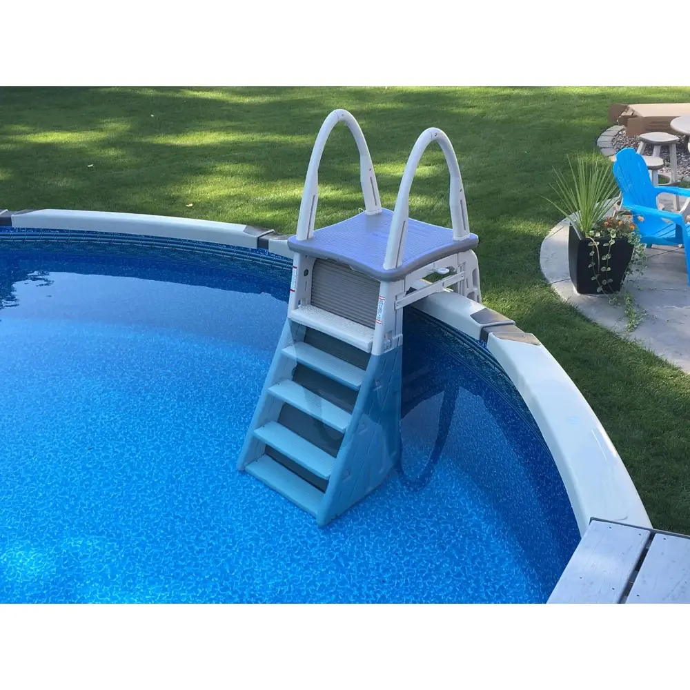 7200 Roll Guard 48" to 56" Adjustable A Frame Safety Above Ground Outdoor Patio Swimming Pool Platform Ladder with Step Barrier