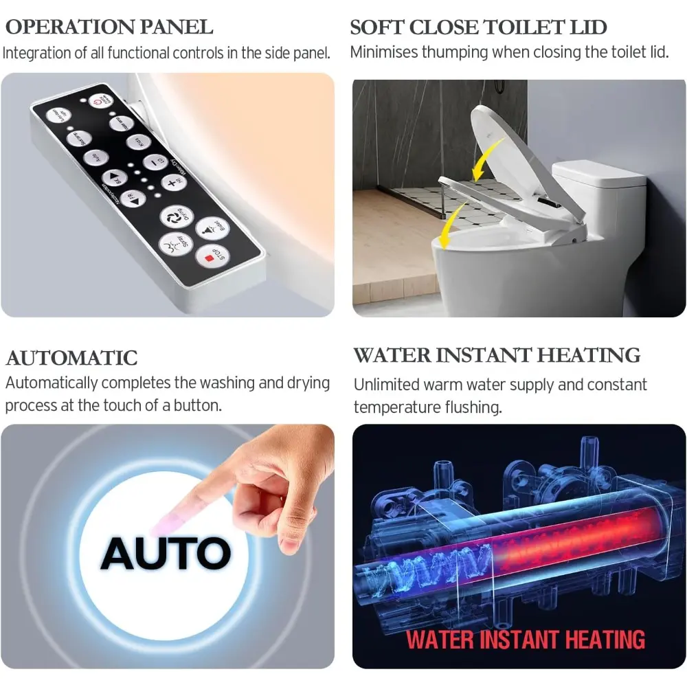 Bidet Toilet Seat Round, Unlimited Warm Water, Heated Toilet Seat, Warm Air Dryer, Rear and Feminine Washing, Soft Closed Toilet