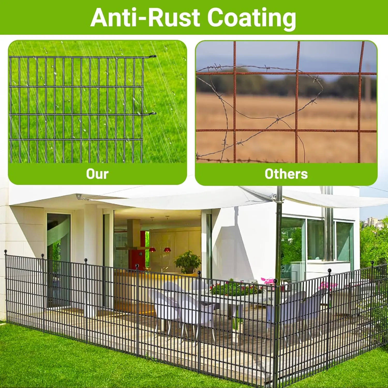 10 Panels No Dig Decorative Outdoor Garden Fence with Gate for Yard, 40 in(H) X 23.6 ft(L) Animal Barrier Fencing Rustproof