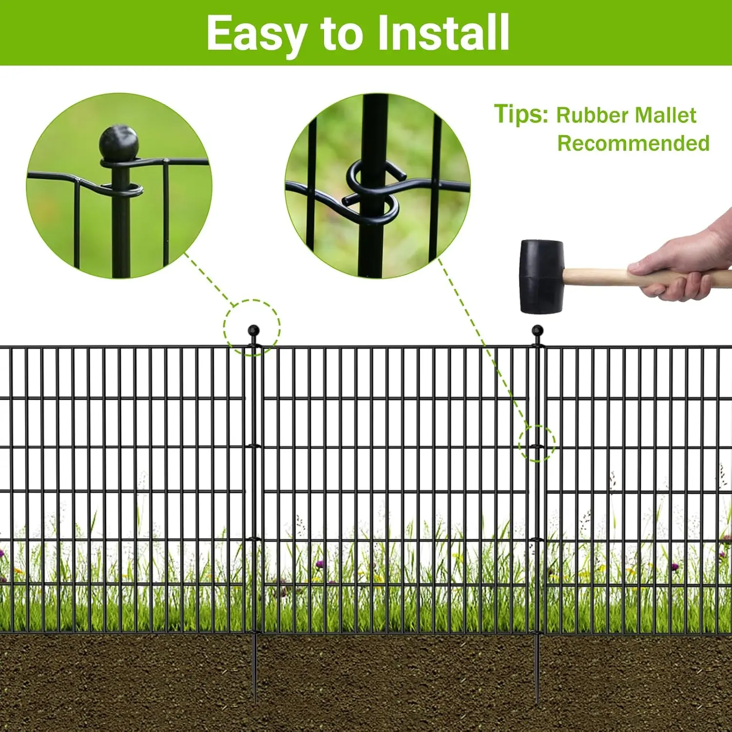10 Panels No Dig Decorative Outdoor Garden Fence with Gate for Yard, 40 in(H) X 23.6 ft(L) Animal Barrier Fencing Rustproof