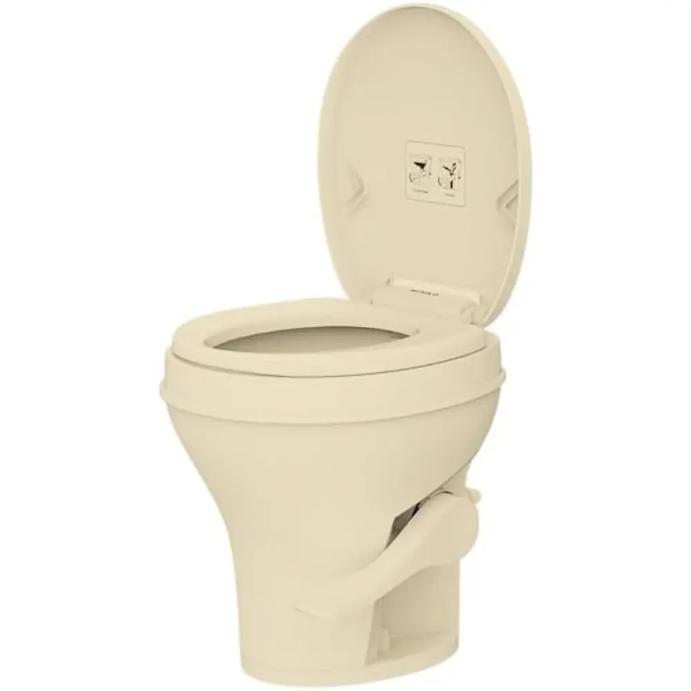 Residential Height Camper/RV Toilet, 18.5” Standard Height, Gravity Flush System, Foot Pedal Operation, Soft Close Seat, Easy-t
