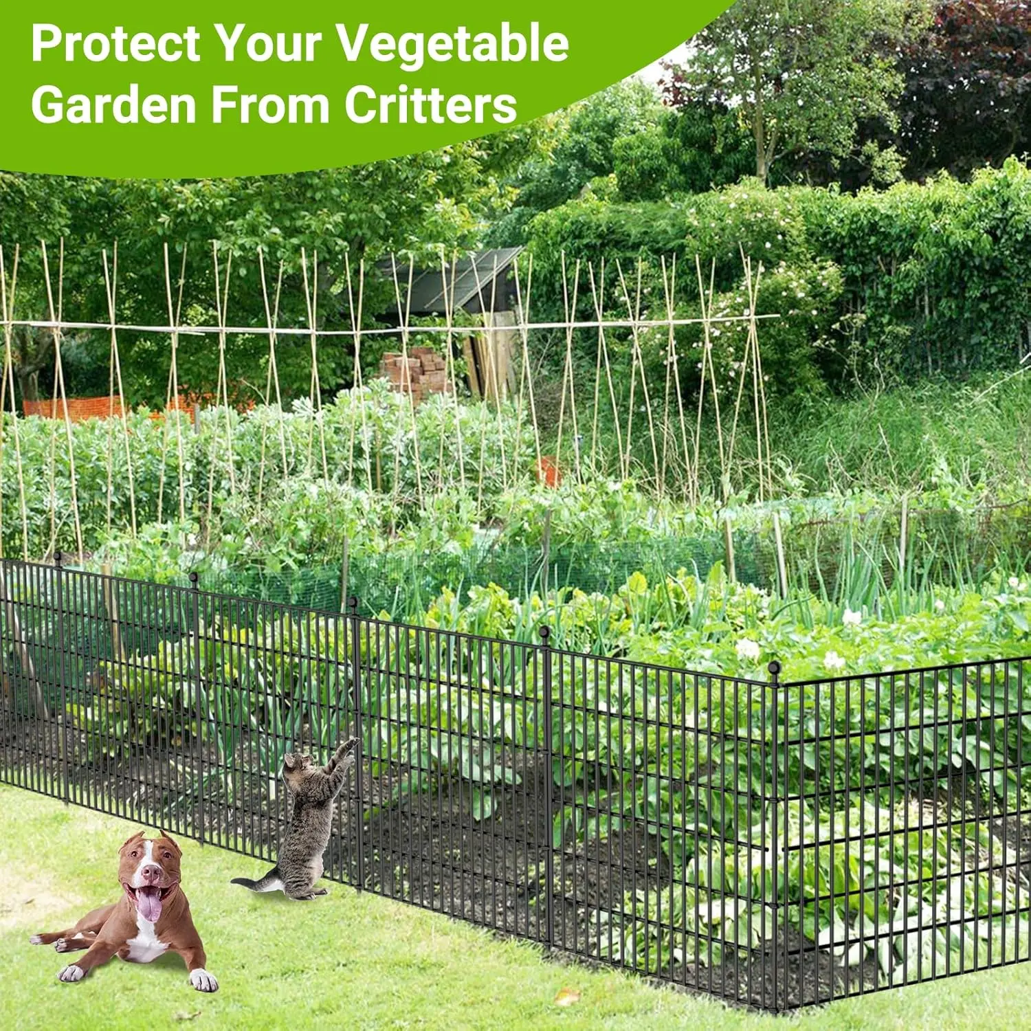 10 Panels No Dig Decorative Outdoor Garden Fence with Gate for Yard, 40 in(H) X 23.6 ft(L) Animal Barrier Fencing Rustproof